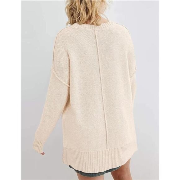 Womens Oversized Pullover Sweater Casual Long Sleeve Crew Neck Fall Winter Top - Picture 3 of 6
